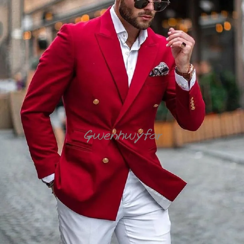 

Gwenhwyfar 2025 Latest New Design Wedding Clothes Daily Life Slim Fit Suits Indian Wedding Groom Dresses Custom Size Red Jacket
