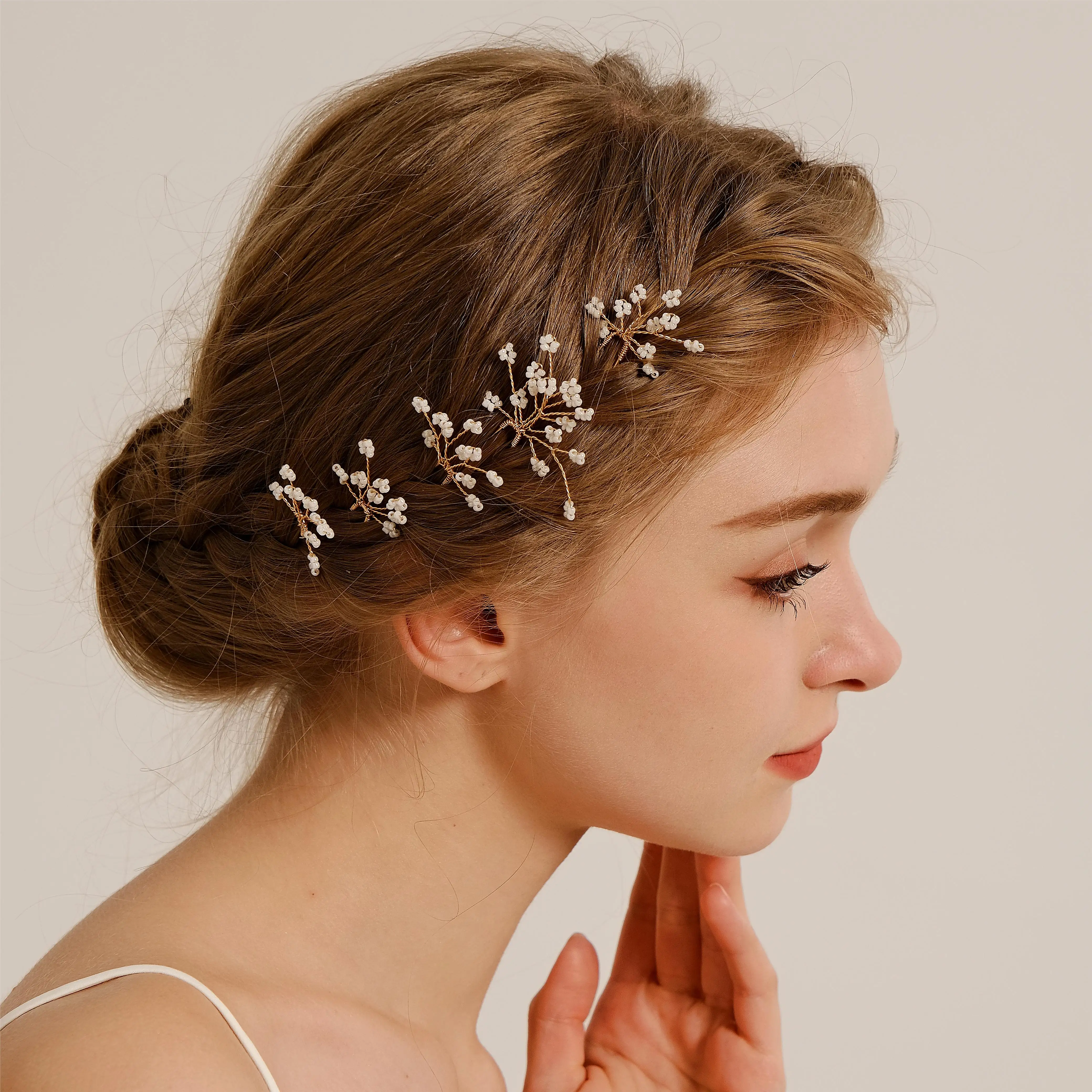 Neueste Gold handgemachte Perle Blume Haarkamm schöne Strass Haarspange Braut Kopfschmuck Hochzeit Zubehör – Detail 9