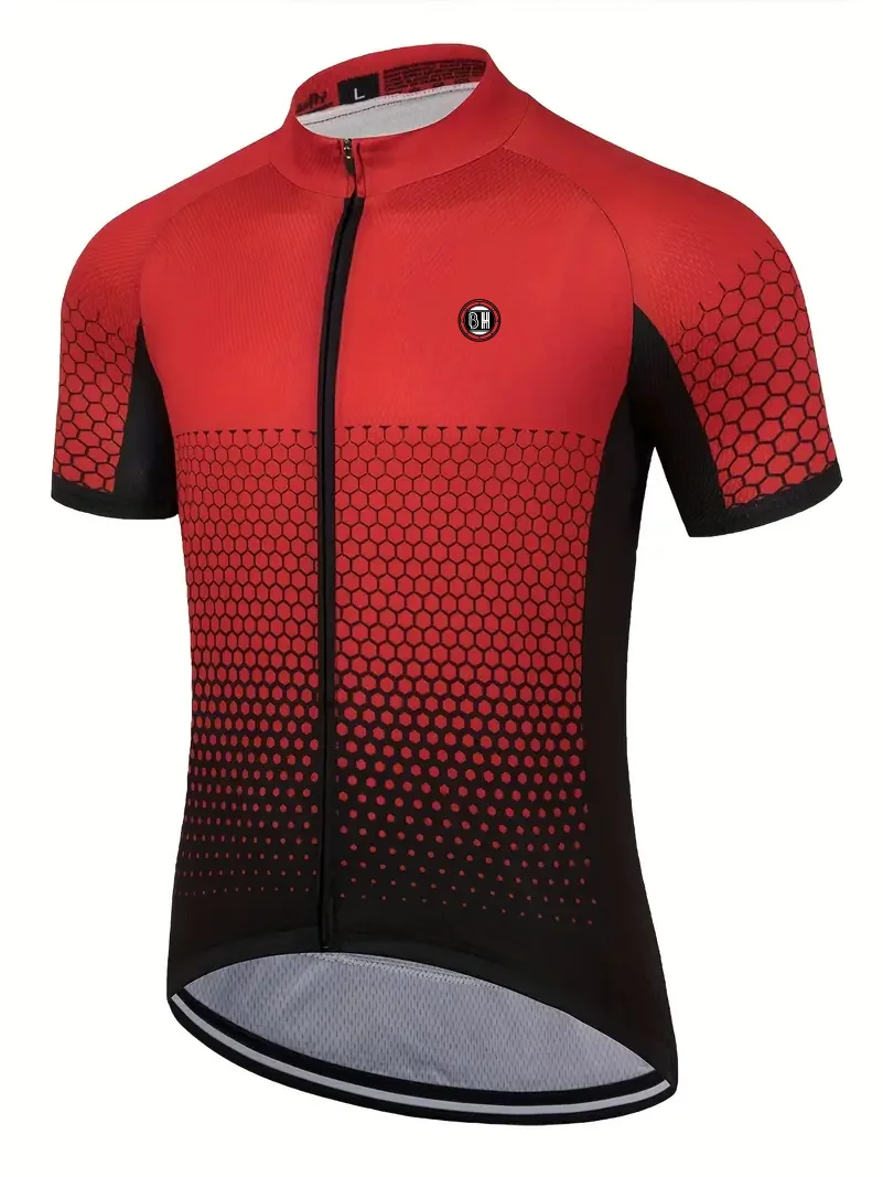 Activewear Cycling Jersey, Breathable & Casual Bike Shirts With Short Sleeves Full Zipper Cycling Jersey, Men's Tops