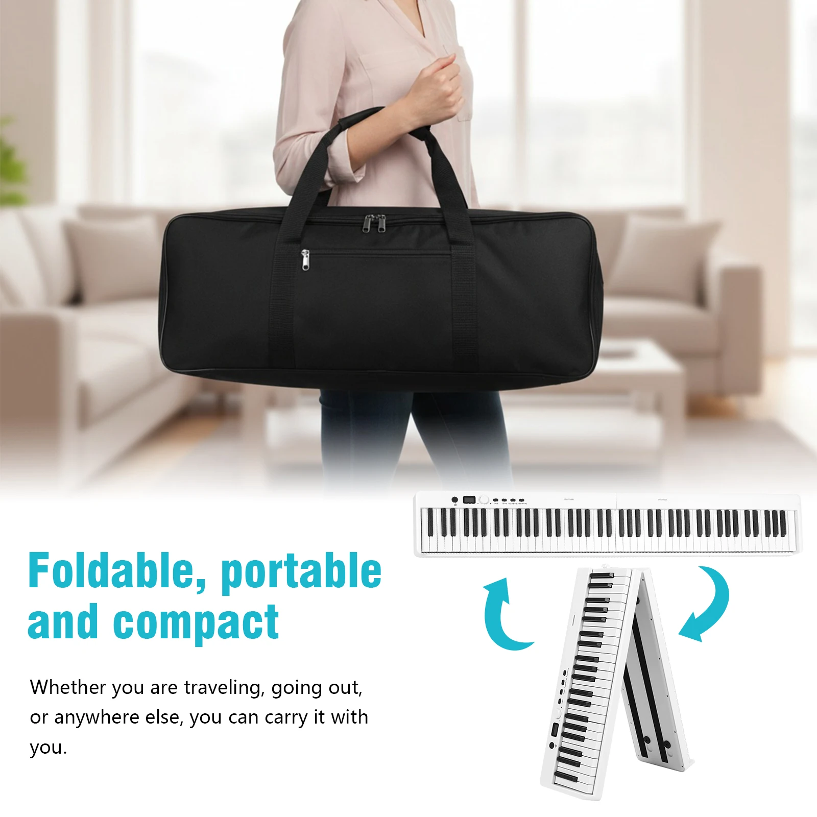 

88-клавишное складное цифровое пианино с педалью сустейна, подставкой для нот, чехлом для переноски, складной клавиатурой и MIDI BT для взрослых и начинающих