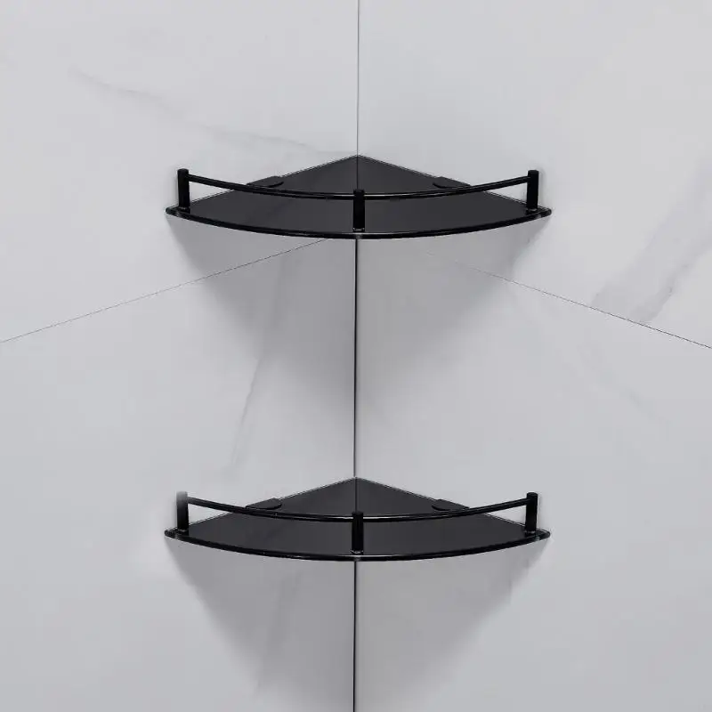 Modern Corner Mounted Shelf Strong Plastic Glass & Strong Metal Wall Mounted Corner Shelf Suitable for Small Bathroom 37JD