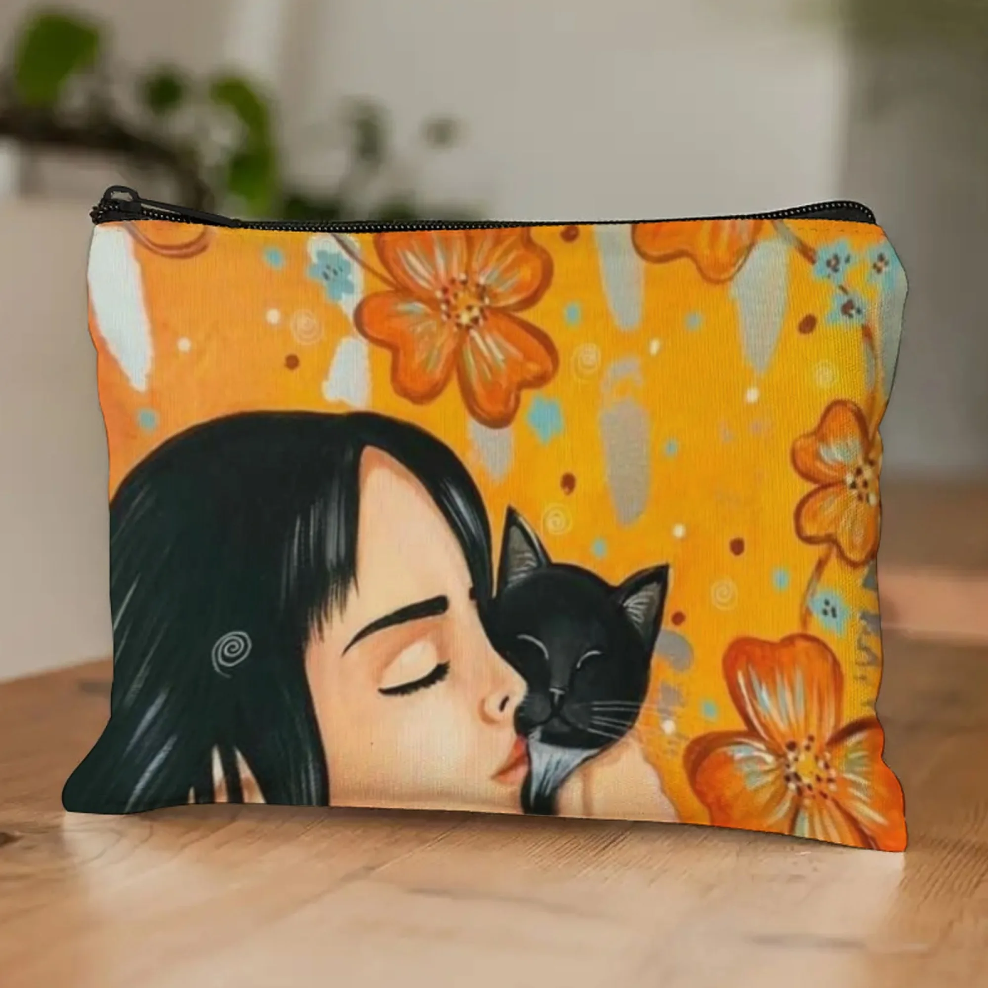 Autumn Cat and girl makeup bag lightweight portable cosmetic case with zipper closure ideal for women Birthday Christmas Gifts