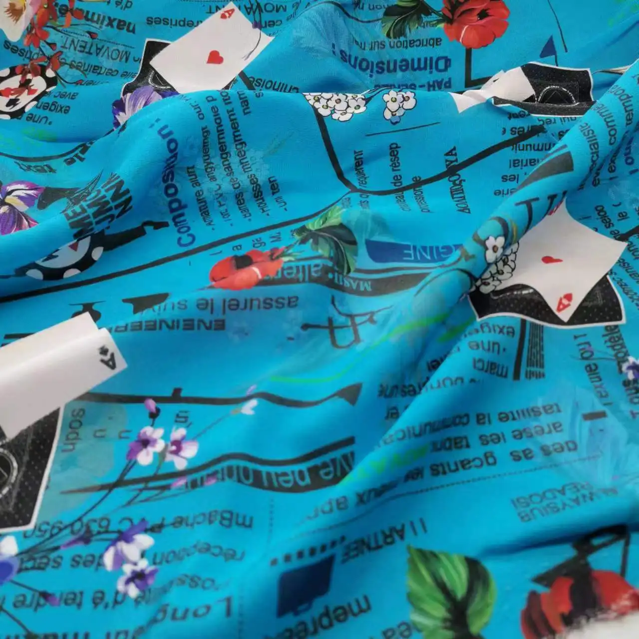 Pure Silk Fashion Crepe De Chine Floral 100% Soie Fabric Print Soft 12mm Dress Scarf Material