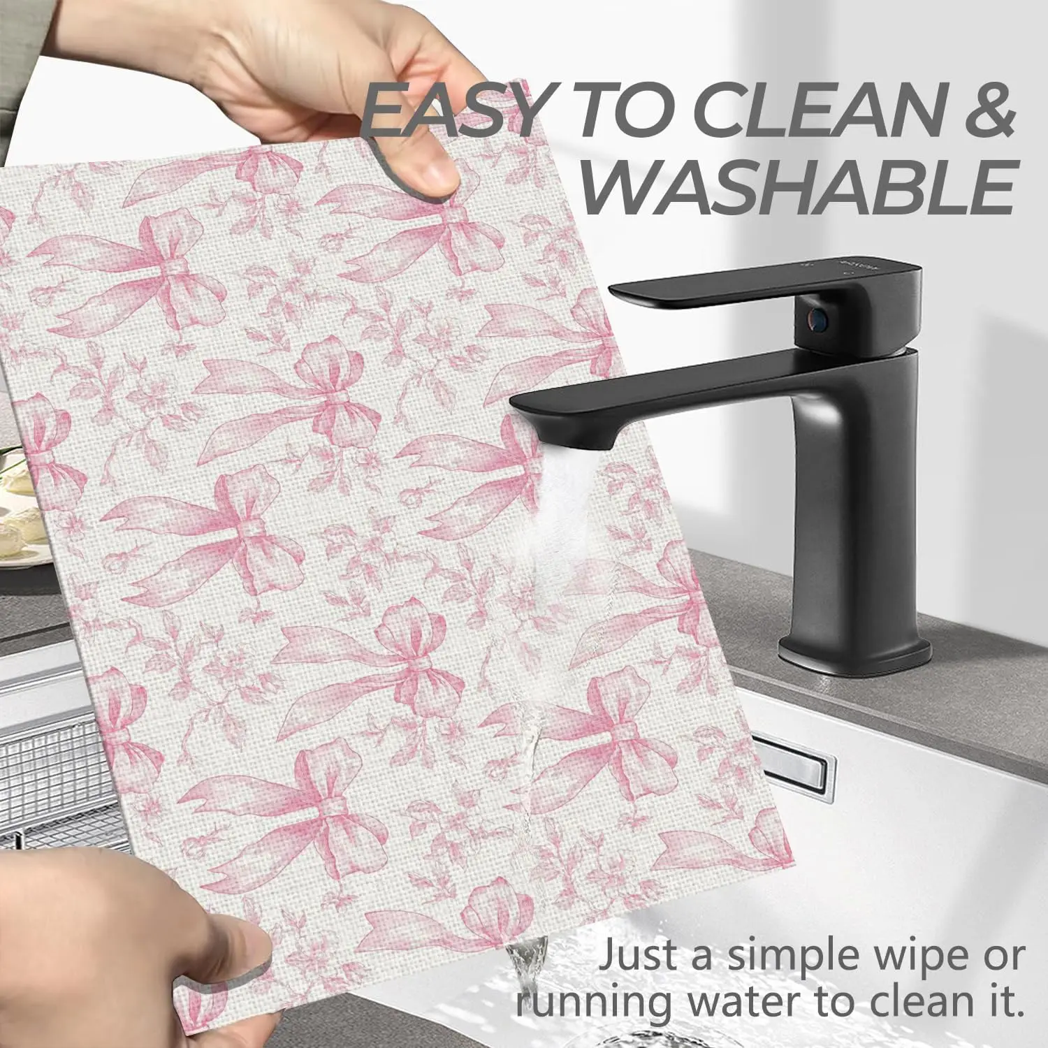 Pink Coquette Bow Floral Placemats Set of 4 12x18 Inch Preppy Pink Aesthetic Bowknot Girly Table Mats Washable Placemat