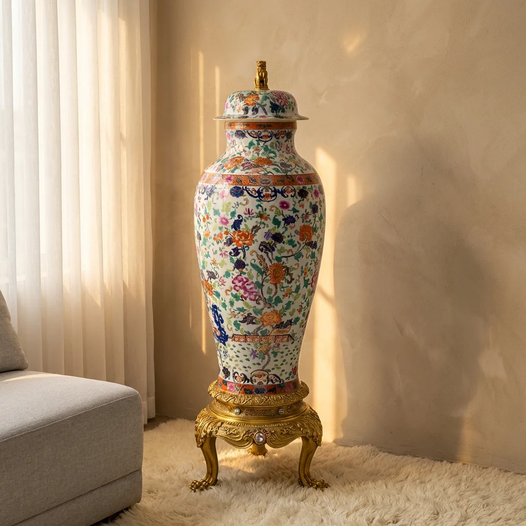 &c Modern Retro Art Decor Ceramic Floor Vase Hydroponic Living Room Ornament and Decorative Flower Jar Tall Antique Porcelain