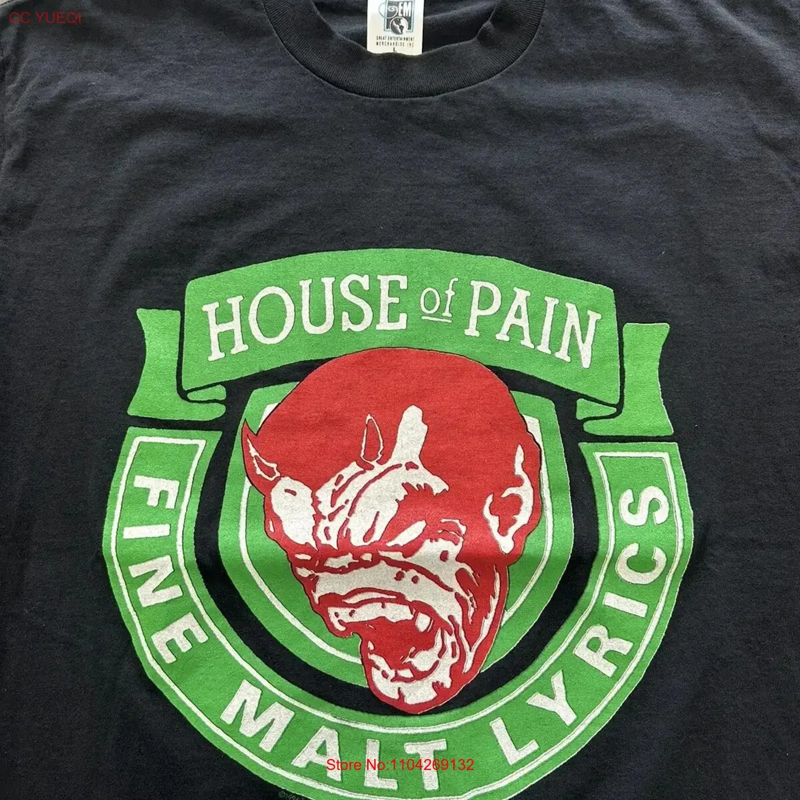 House of Pain Malt Lyrics Rap short sleeve black color classic shirt KV30920 vintage Washed Slightly streetwear fashion