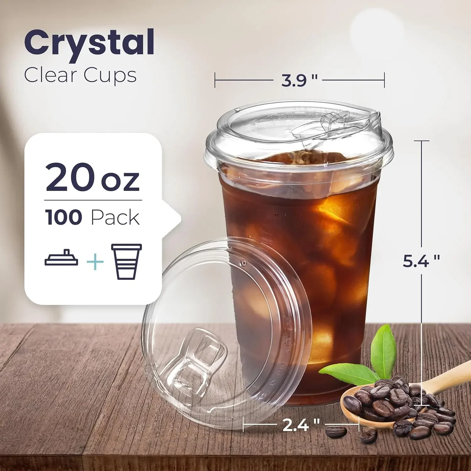 100 Pack 12/16/20/24 Oz Clear Plastic Cups with Strawless Sip Lids Disposable Coffee Cups with Lids To Go Cups for Iced Coffee