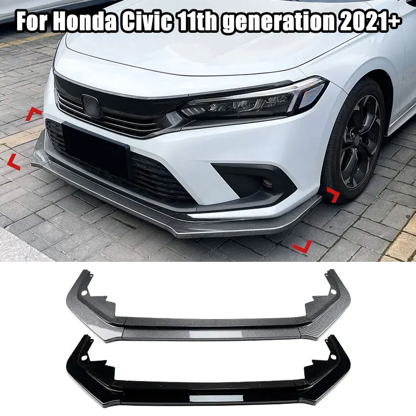 

Car Front Bumper Lip For Honda Civic 11th generation 2021+ Front Shovel Spoiler Splitter Exterior Guard Decoration Modification