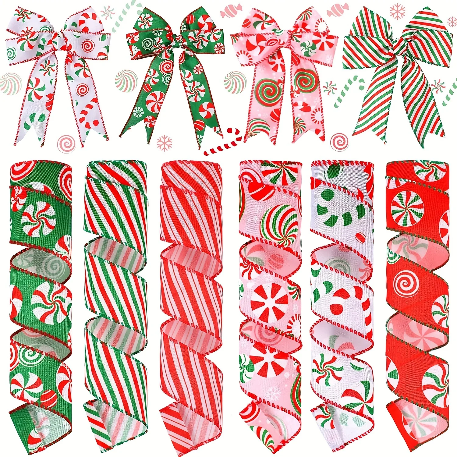 1pc 5 Yards Christmas Wired Edge Ribbon Candy Cane Burlap Ribbon for Party Home Christmas Bow Wreath Gift Wrapping DIY Crafts