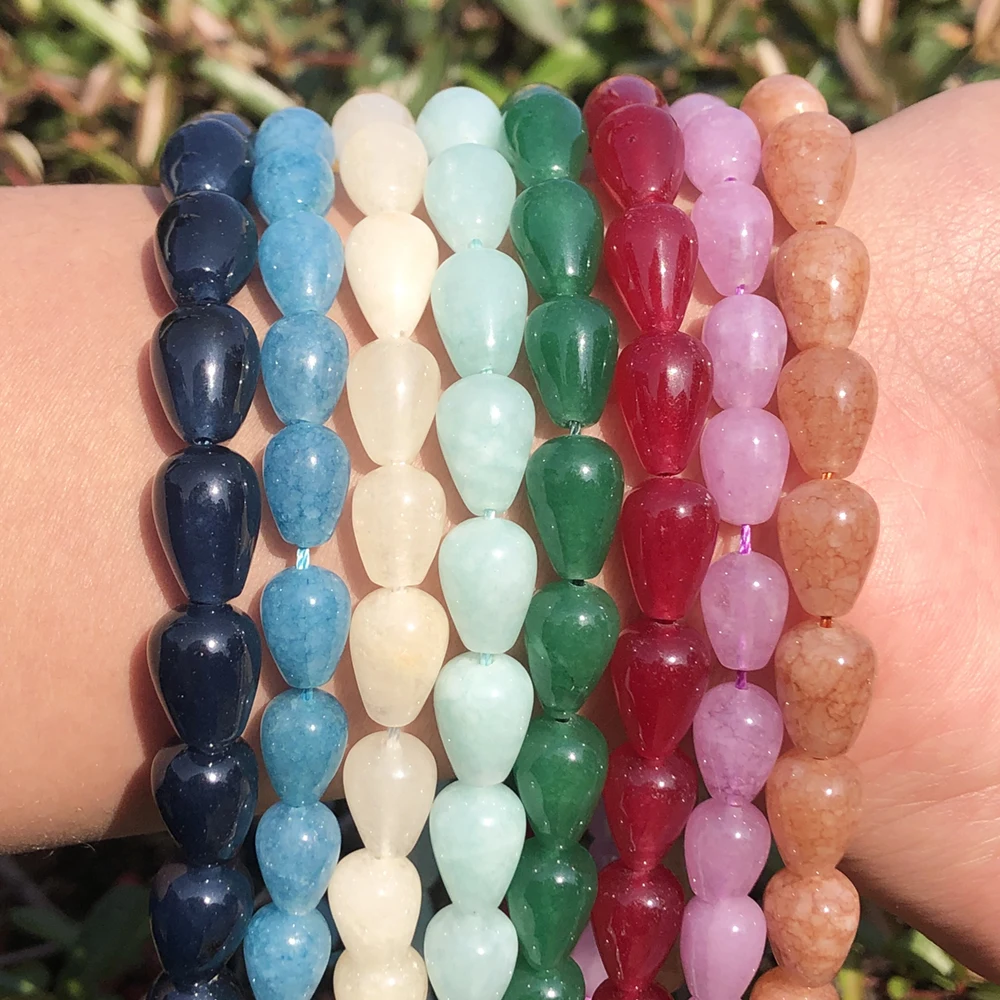 Natural Stone Beads Jades Sunstone Amazonite Waterdrop Shape Loose Beads for Jewelry Making DIY Bracelet Accessories 15\'\'