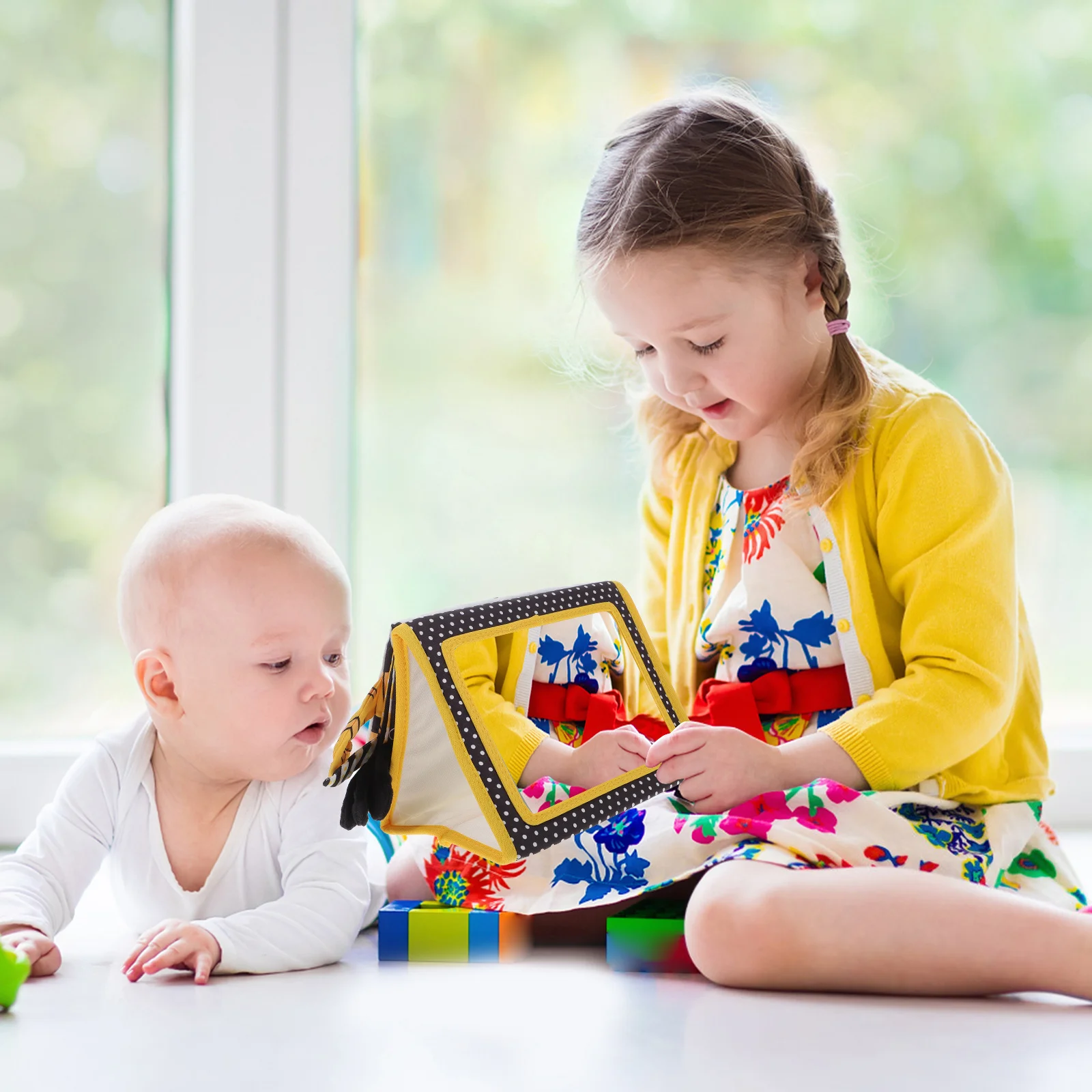Książeczka z lusterkiem dla malucha, książeczka edukacyjna z materiału, rozpoznawanie wzorów dla niemowląt, interakcja sensoryczna, umiejętności, poznawczo-kreatywne ćwiczenia