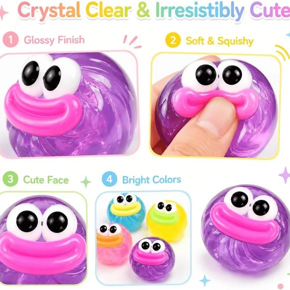 Soft Texture Squishy Fidget Colorful Transparent Chewy Texture Bun Squeezable Jelly Texture Portable Mini Big Eyes