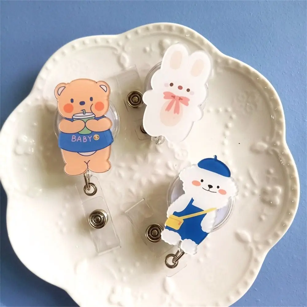 Bear Retractable Badge Reel Chest Card Work Card Clip Nurse Badge Holder Name Card Cartoon Easy Pull Buckle Doctor Students