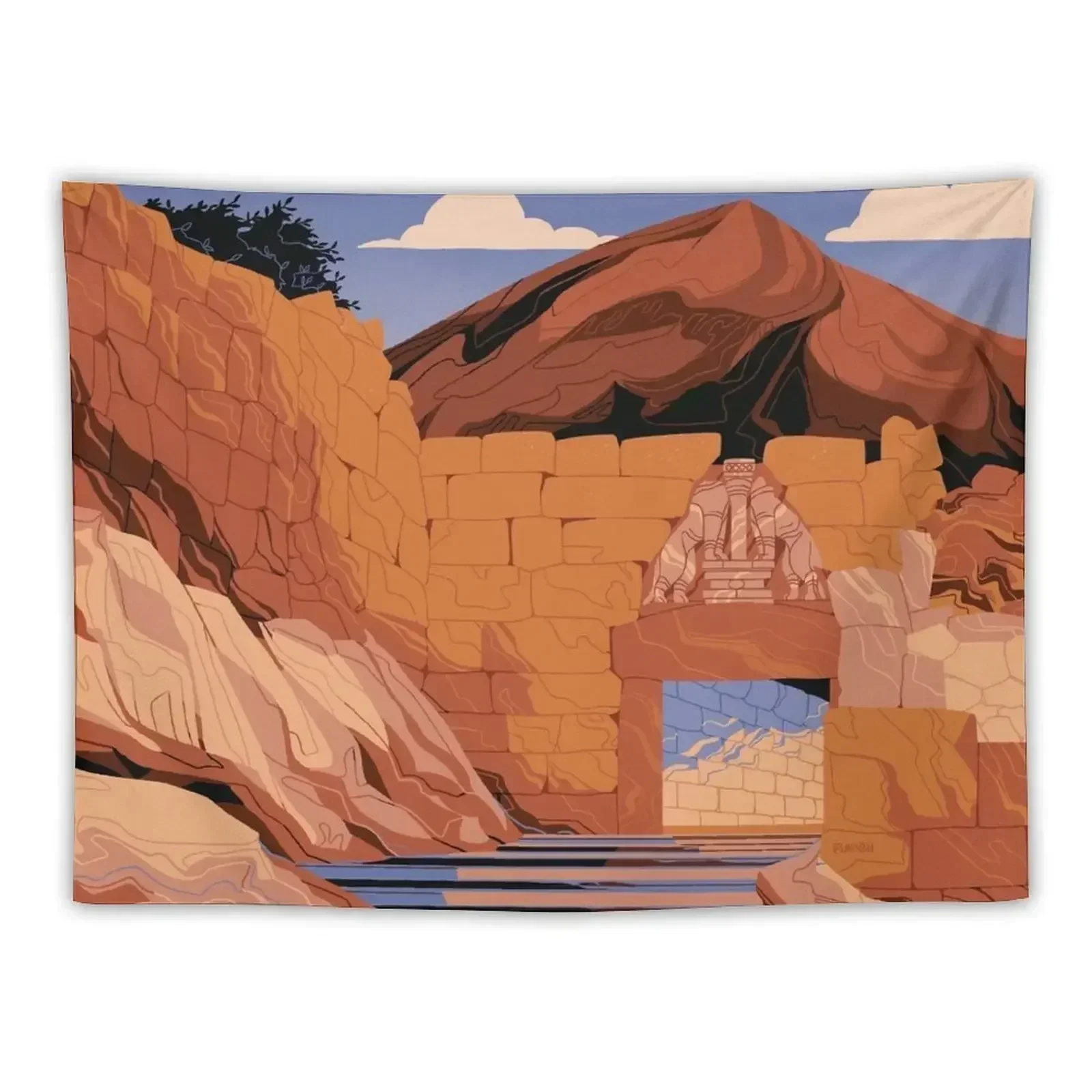 

Mycenae Lion Gate Tapestry Aesthetic Decoration Wall Art Tapestry