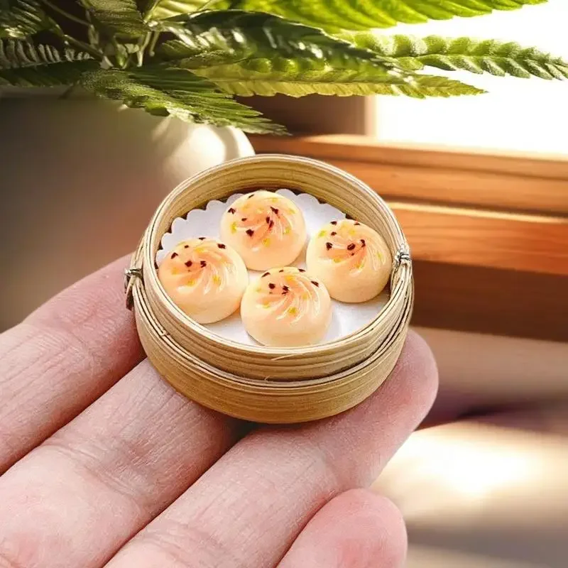 1/12 Schaal 3Pc Miniatuur Poppenhuis Keuken Speelgoed, inclusief Stoommandje, Pan & Fry Dumplings Geroosterde Tarwe