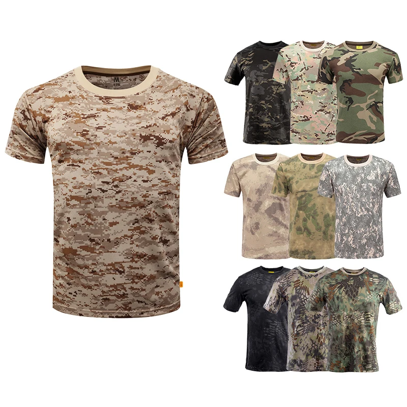 Men's Tactical Shirt Short Sleeve T-shirt Quick Dry Combat T Shirt Paintball Clothing Hunting Hiking Camouflag O Neck Shirts