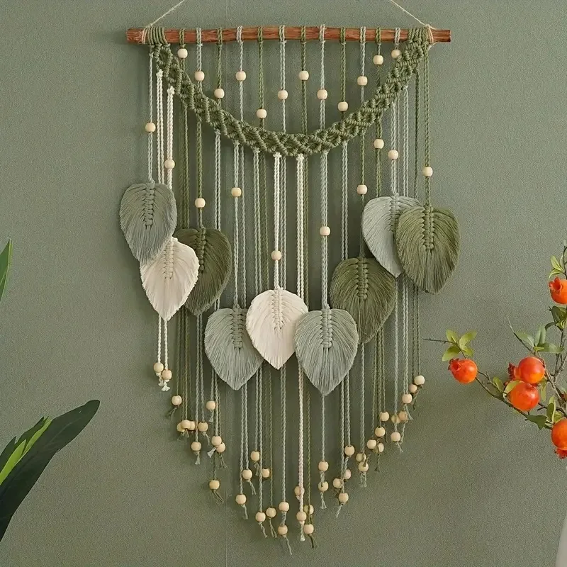 

Nordic Bohemian hand-woven tapestry fringed feather leaves wall hanging wall decoration