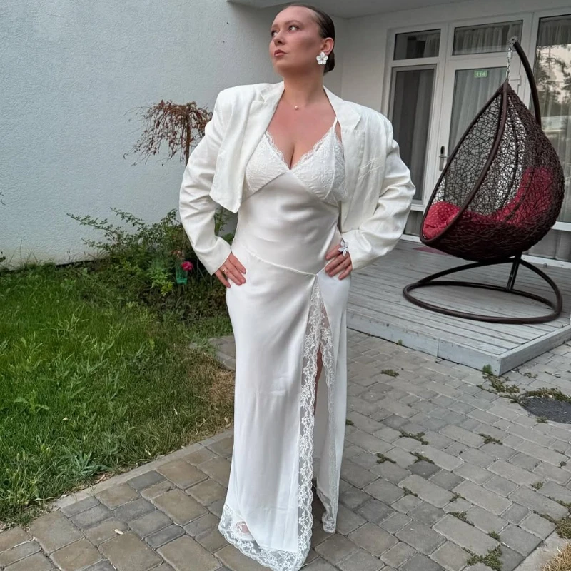 

TARUXY Sexy Lace Splice Sexy Slit Dress Women Sleeveless V-neck suspenders long Dress Autumn New Vacation Party Bodyocn Dress