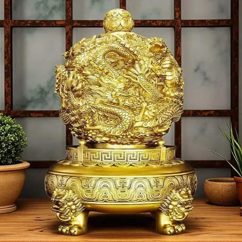 Rotating Carved Dragon Gathering Treasure Tripod Resin Decoration Home Table Figurines Ornaments Office Desktop Fengshui Crafts