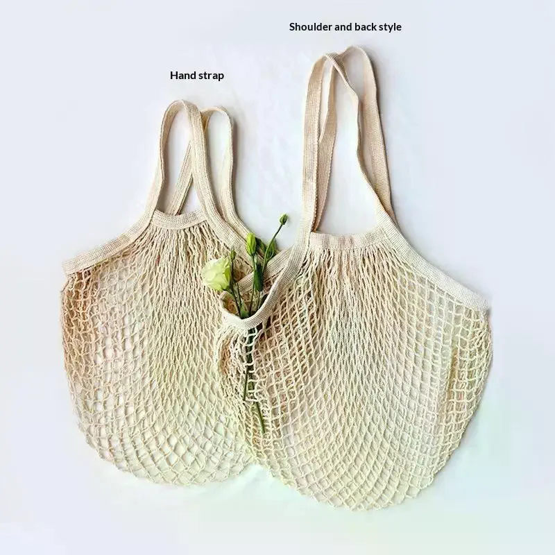 1Pcs Short Tote Net Tote Bag Portable Reusable Grocery Bags Fruit And Vegetable Bags Can Be Washed Cotton Mesh Rope Tote