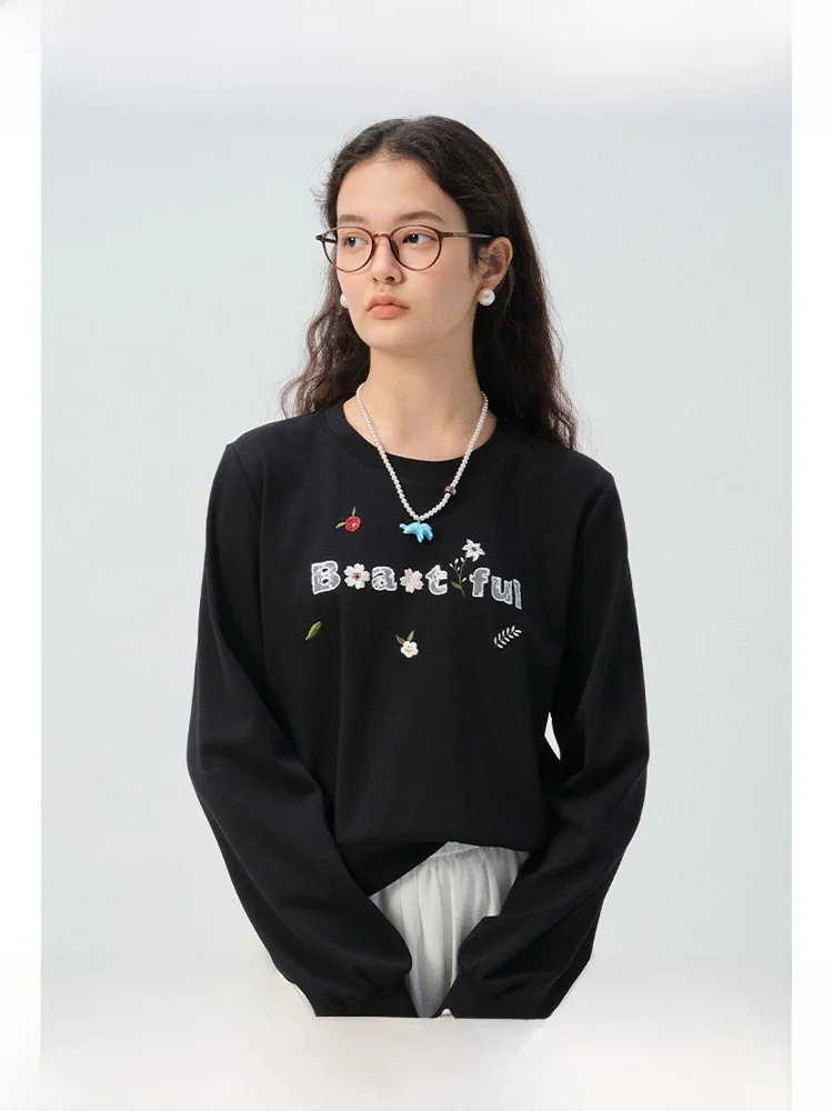 

Loose Long Sve round Ne ort Sweatirt Casual Sle plus Size Women's Spring Slimming Top Comfortable Breathable Fabric