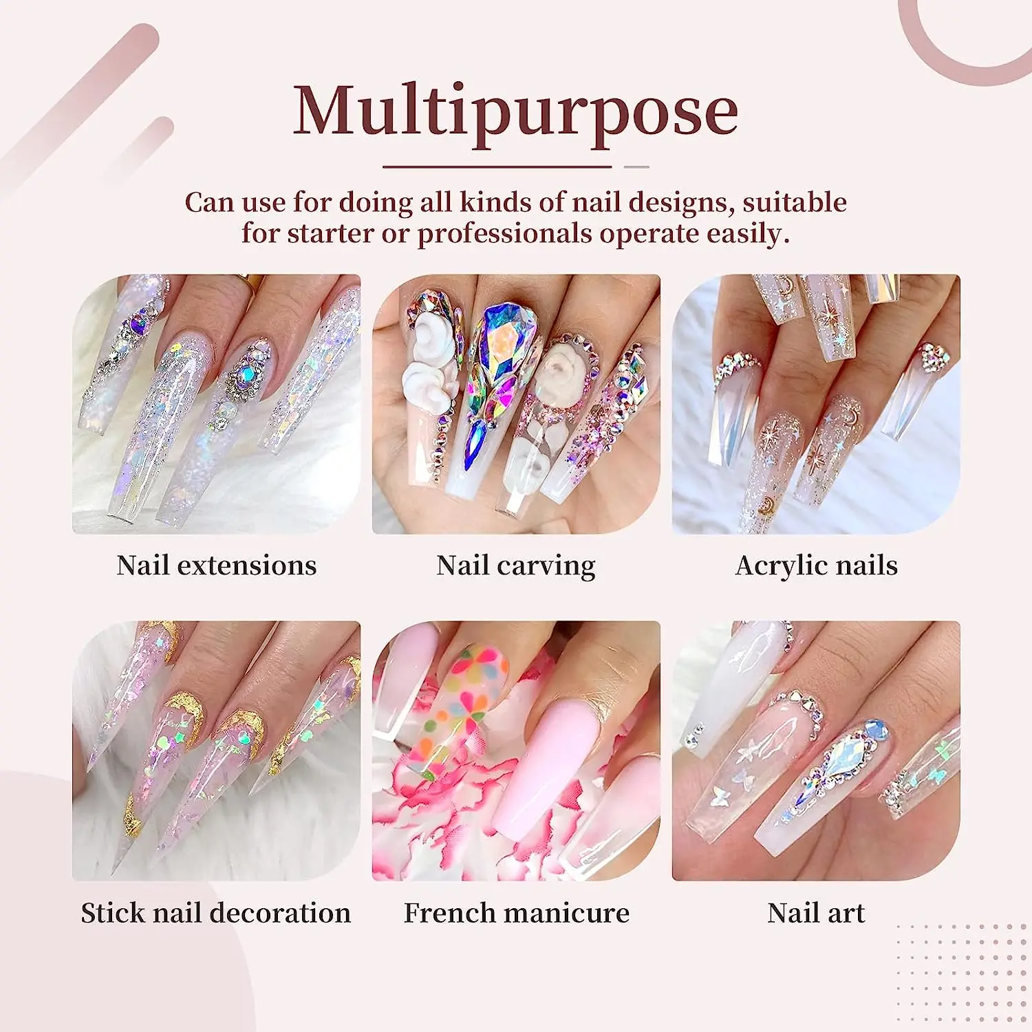 60g アクリルネイルパウダー、クリア、長持ち、爪を強化、3D カービングアート、サロン品質のネイルアート、家庭に最適