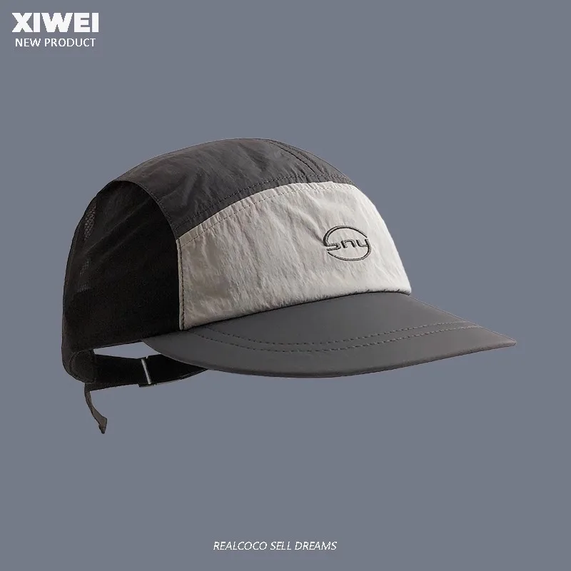 Sommer Fünf-panel Stickerei Schnell trocknend Licht Flache Kante Hut Sommer Im Freien Atmungsaktive Mesh Sonnenschirm Sport Baseball Kappe – Detail 4