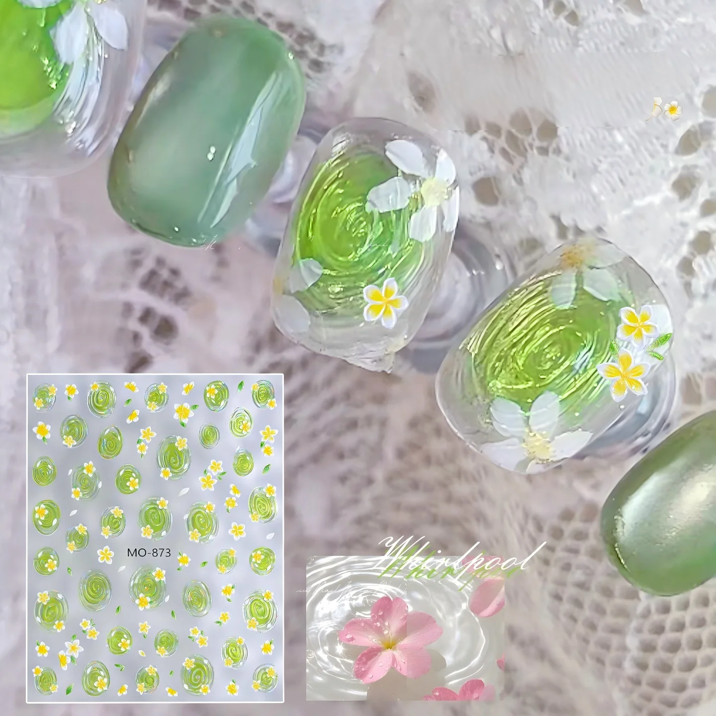 1 Stück Sommer-Dopamin-Wellen-Wasserblumen Nagelkunst-Aufkleber Blumen im Wasser Fünfblättrige Blumenwellen DIY Maniküre-Dekoration