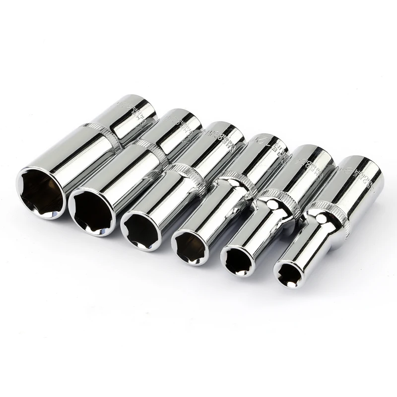 6pcs 1/2 Inch Deep Sockets Set 12.5mm Square Hole 78mm Length Auto Repair Hand Tools 8 10 12 14 17 19mm