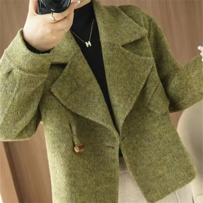 WOMen's Wool Suede Suit Short Jacket Fashionable New Style Double-Sided Wool Coat Autumn/Winter Short-Sleeved Elegant Purple