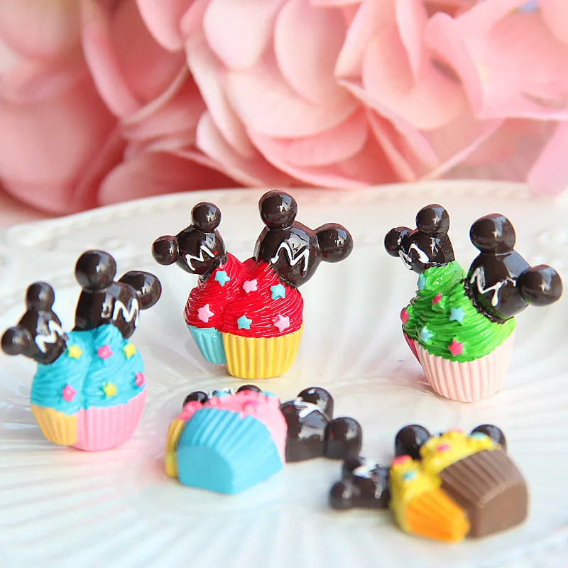 

100pcs Resin Kawaii Cartoon Food Charms Mickey's ice cream Cake Flatback Art Supply Cabochon DIY Craft Decoration Accessories