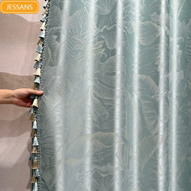New Jacquard Champagne Blue Luster Thickened Curtains for Living Room Bedroom French Window Villa Customized Products