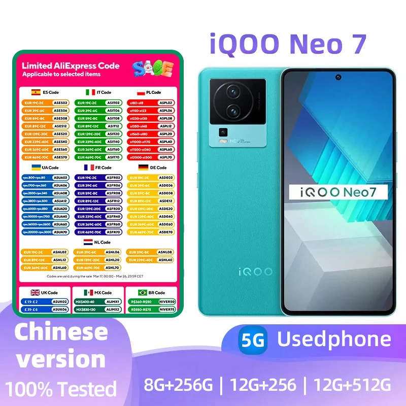 iQOO Neo 7 5G SmartPhone CPU MediaTek Dimensity 9000+ Battery capacity 5000mAh 50MP Camera original used phone