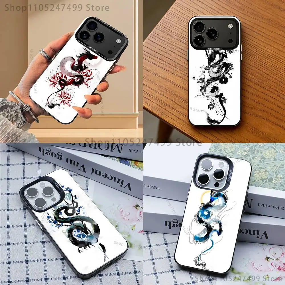 

japanese dragon art Phone Case For iPhone 17,16,15,14,13,12,11,Mini,Pro,E,MAX Gray Matte Silicone Black Cover