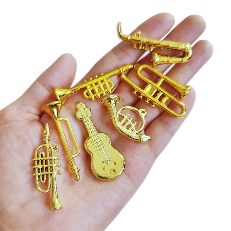 5~50pcs Miniature Gold Instrument Models Decorative Trumpet Saxophone Harp French Horn for Shelf Display Centerpiece Filler TMZ