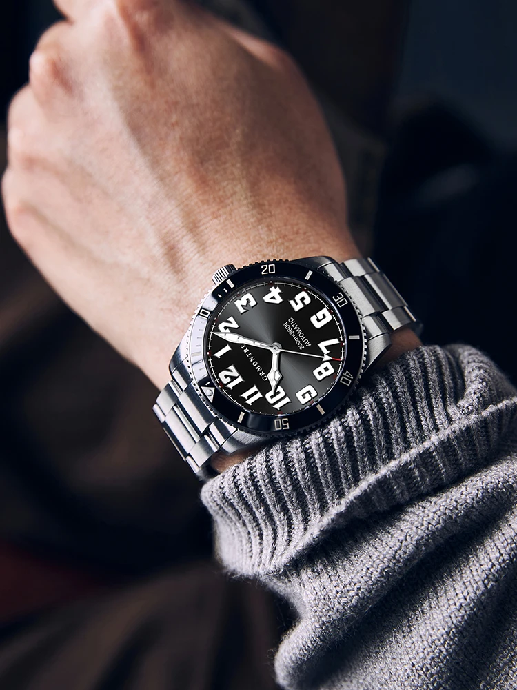 NEW GRMONTRE Diving Men Watch Black Dial Automatic  Mechanical Watch Vintage Date Window 40mm Reloj Hombre