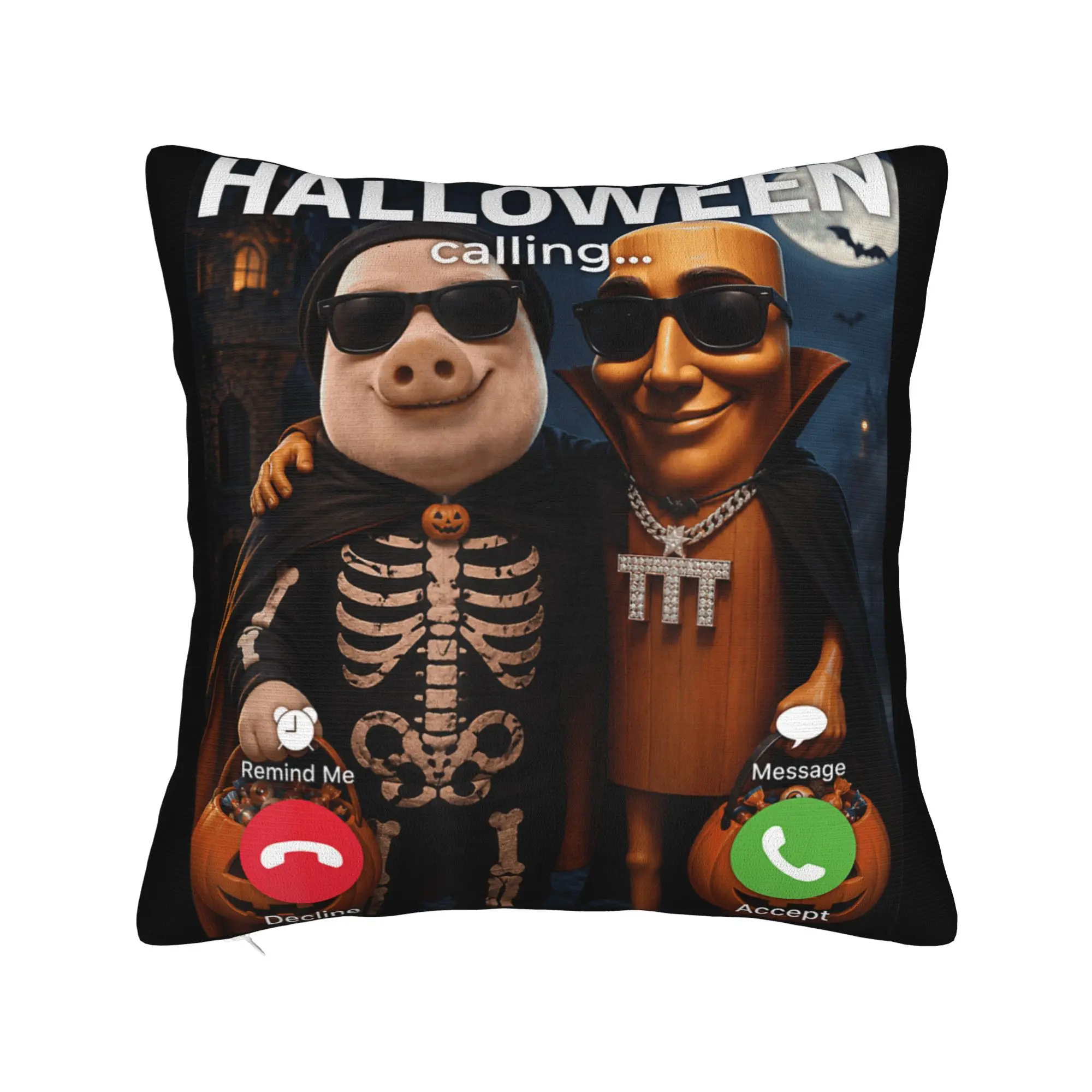 John Pork Halloween Calling Internet Meme Joke Tung Sahur Pillow Cover Cushion Cover Retro Pillow Case For Office Car Home Decor