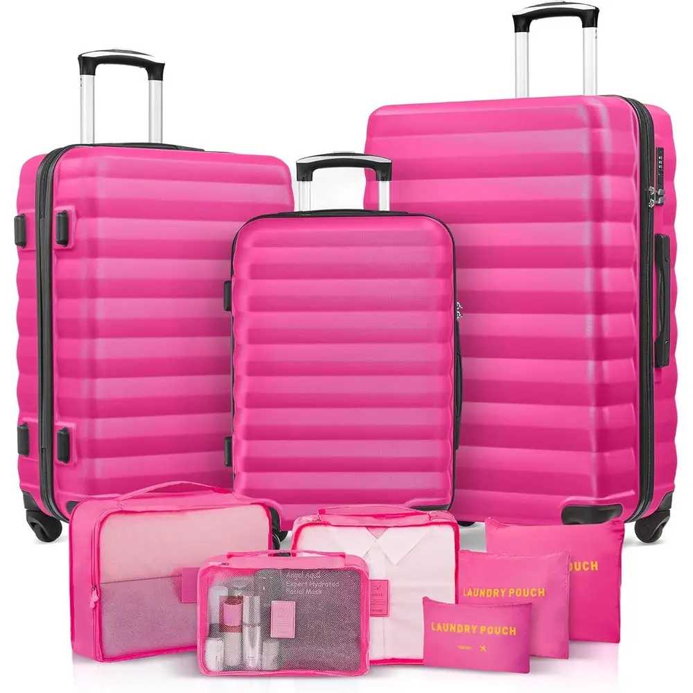 

3-Piece Large ABS Hardshell Luggage Set with Spinner Wheels and 6 Packing Cases (20/24/28 inches)