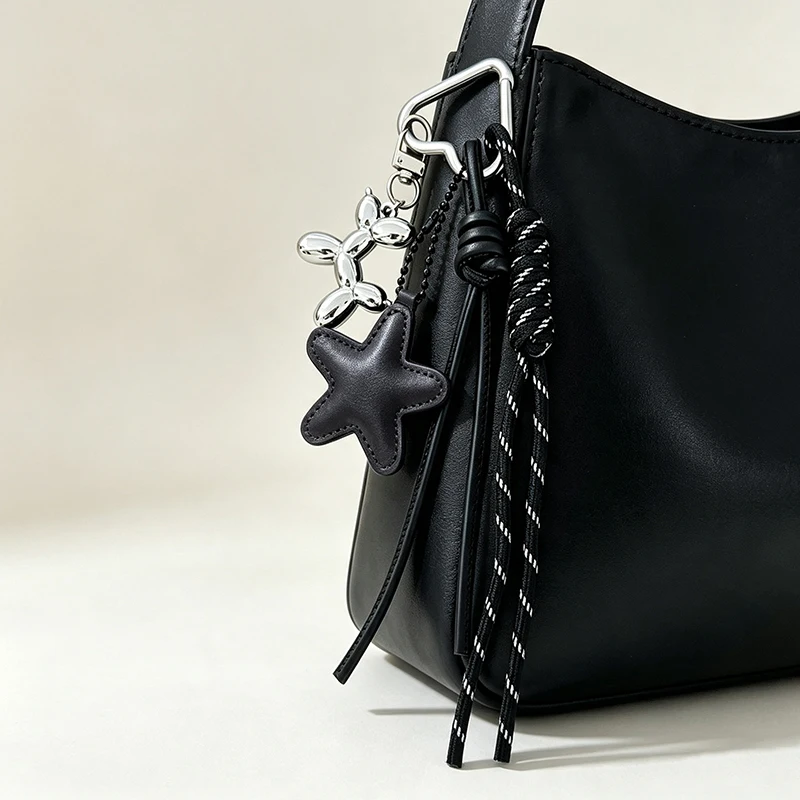 Creative Simple Style Heart-shaped Five-pointed Star Woven Lanyard Keychain Pendant Trendy Bag Charm Accessory