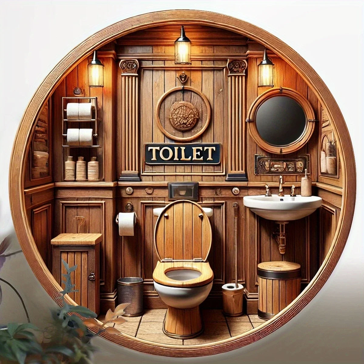 لوحة لافتة مرحاض خشبية مستديرة 8 بوصة ثنائية الأبعاد لمطعم بار مقهى فنية لتزيين الحائط للحفلات العائلية والمهرجانات #2