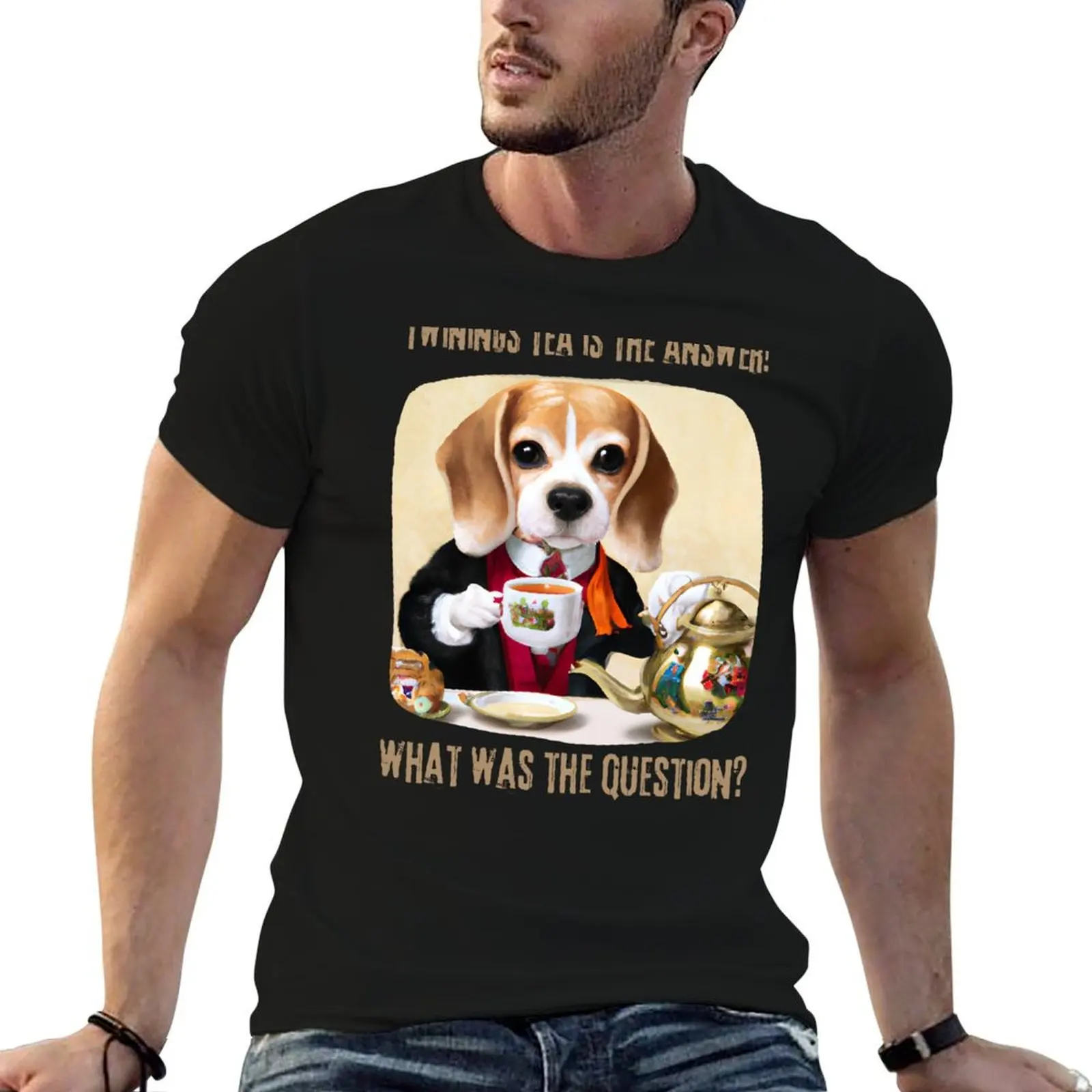 Camiseta Twinings Tea is the Answer Beagle Dog Tea Time para hombre, camisetas de anime 100% algodón, camiseta oversize