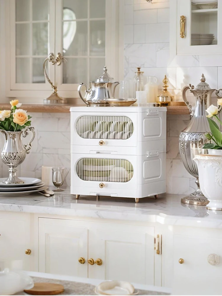 

Versatile Flip-top Drainage Bowl Cabinet Space-saving Foldable Tableware Organizer Removable Dish Rack