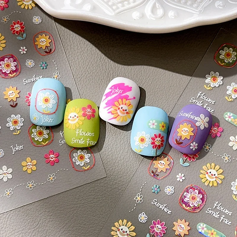 

Exquisite Sunflower Nail Sticker Colorful Floral Nail Decal Self-Adhesive Luxurious Flower Nail Art Sticker Decoration Salon DIY