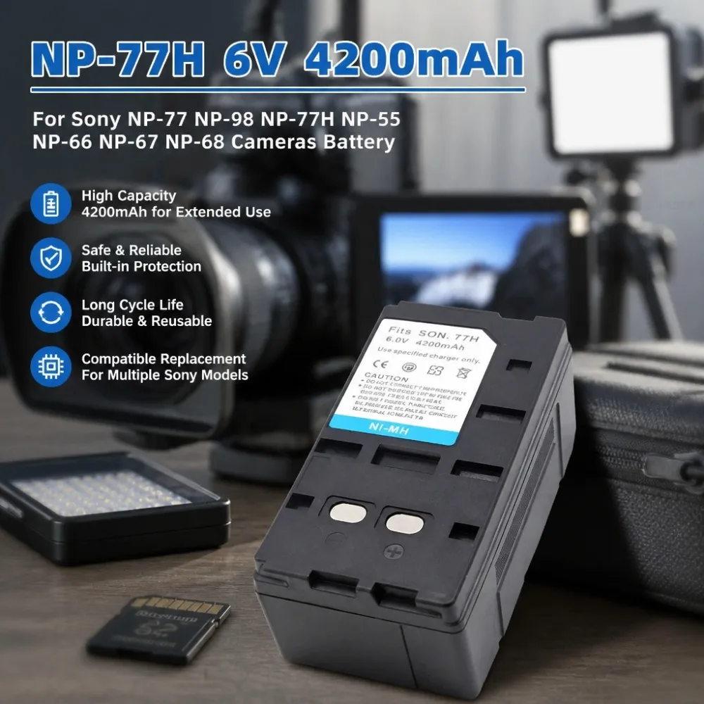 Large Capacity NP-77H 6V 4200mAh NI-MH Replacement Camera Battery For Sony NP-77 NP-98 NP-55 NP-66 NP-67 NP-68 Digital Cameras