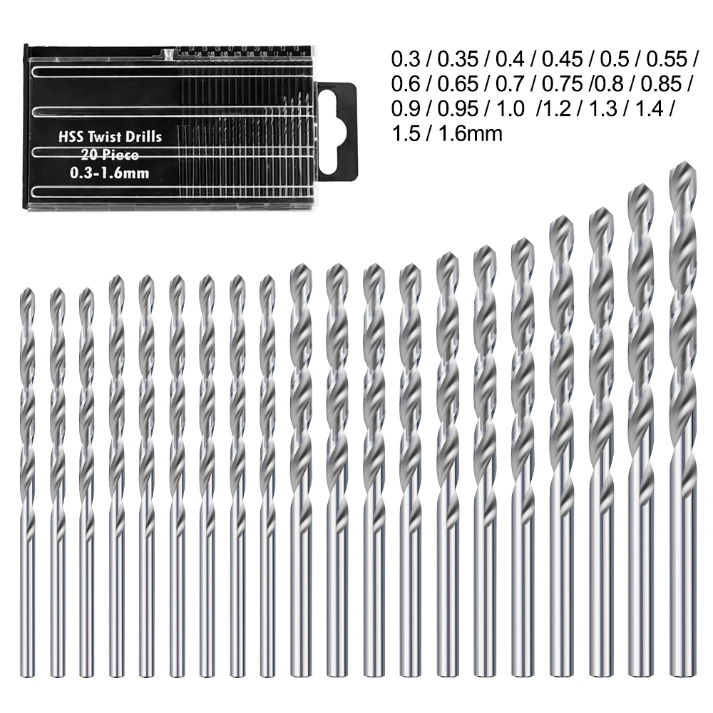 CMCP HSS Twist Drill Bits 0.3-1.6mm Mini Micro Drill Bit Set Aluminum Hand Drill Model Craft With Case Tool Mini Drill Bit