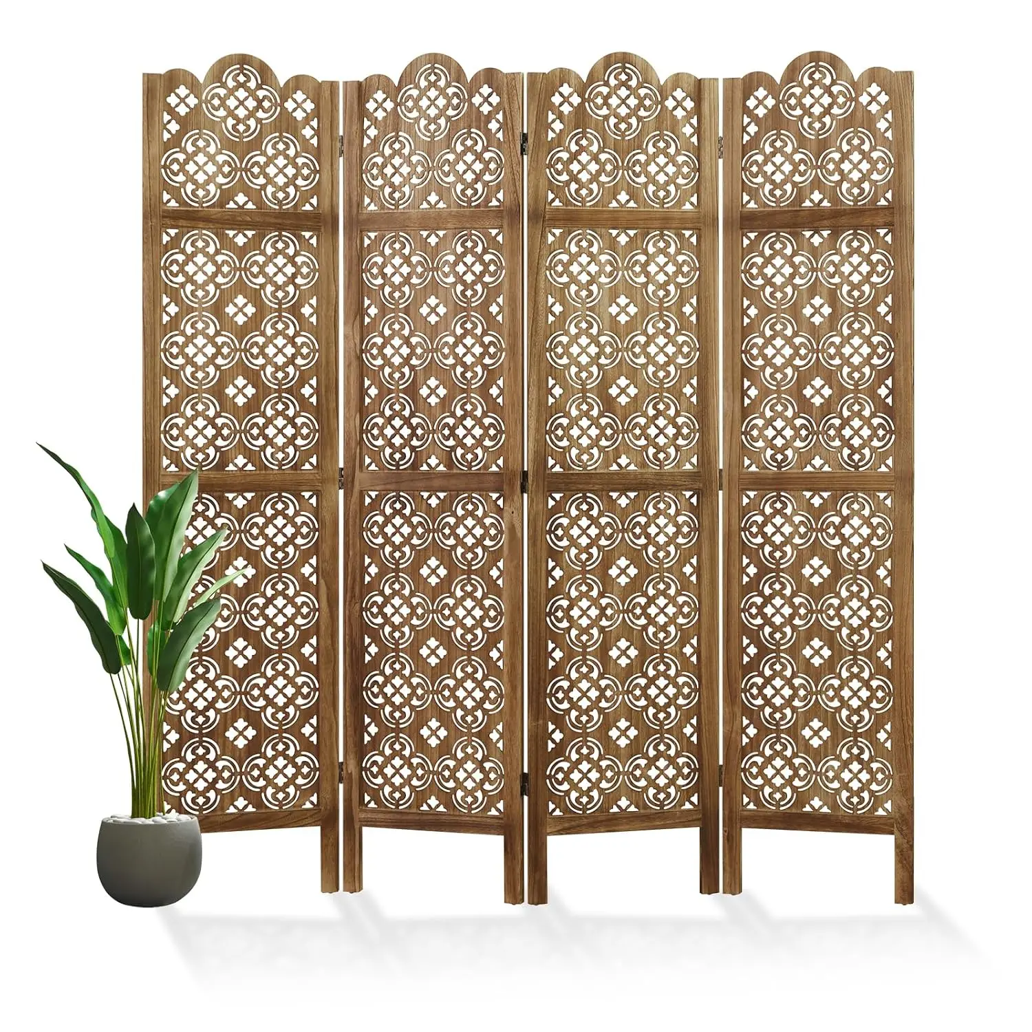 68.9Inch Folding Room Divider, 4 Panels Wood Carved Privacy Screen for Home Office Restaurant Bedroom, Customized