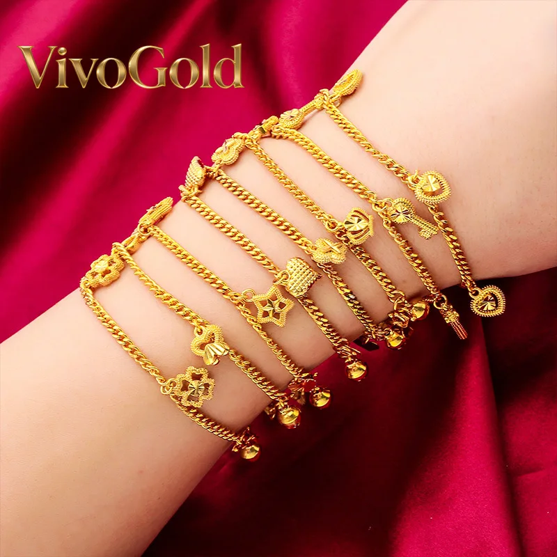 VivoGold Love Bracelet for Women, 24K Gold, AU999 | Solid hearts with pearl spacers, durable for everyday activities.
