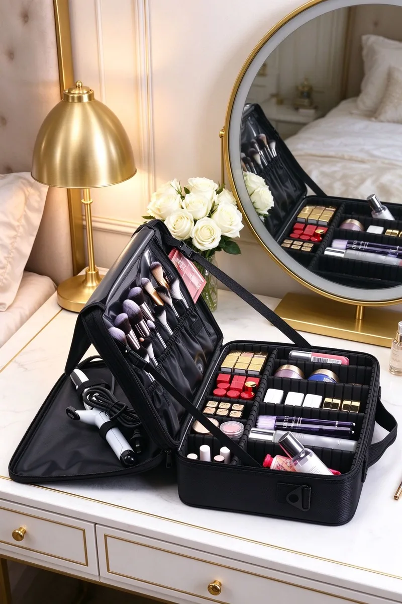 Women's Large Capacity Makeup Bag Double Layer Cosmetic Organizer Bag Luxury Travel Essentials Portable Toiletry Storage Case
