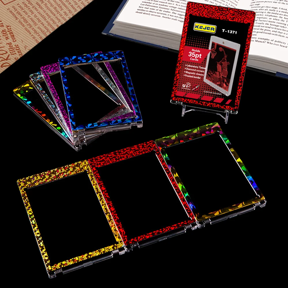 35PT One-Touch Magnetic Card Holder Hard Plastic Trading Card Protector for Baseball Cards Display Case Card Colorful Border