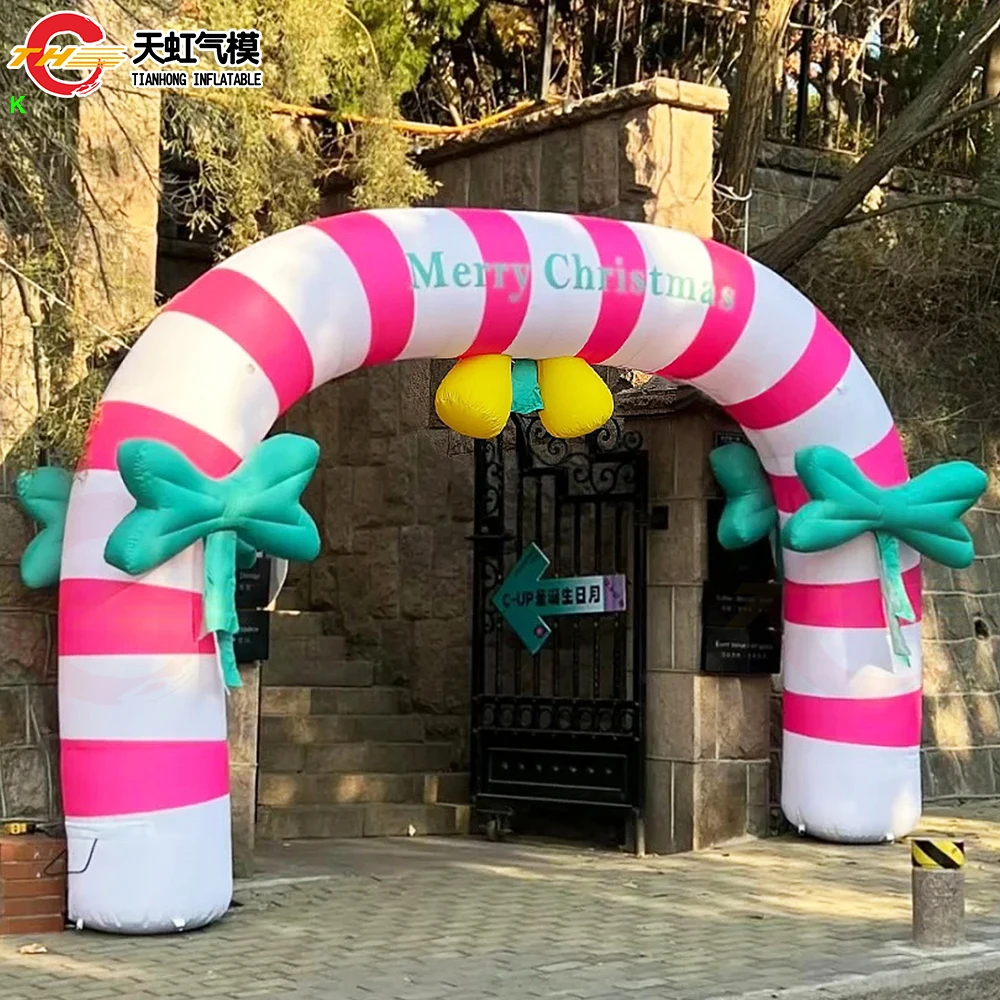 Large Outdoor Inflatable Candy Cane Archway Christmas Holidays Oxford Material Inflatable Arch with Blower for Parties Events